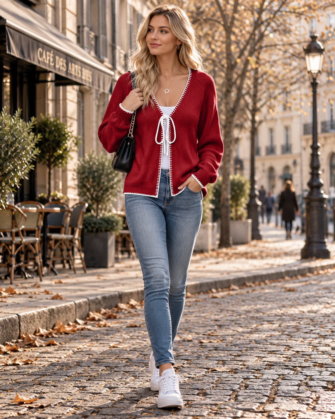 Tie Front Cardigan Contrast Trim Lightweight