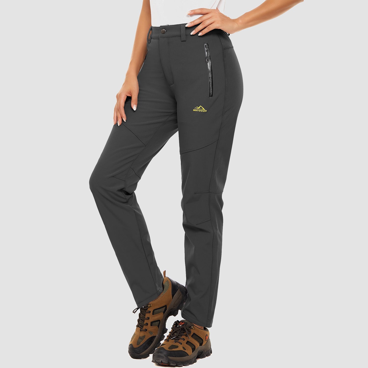 Fleece lined water resistant ski trousers in black, front view