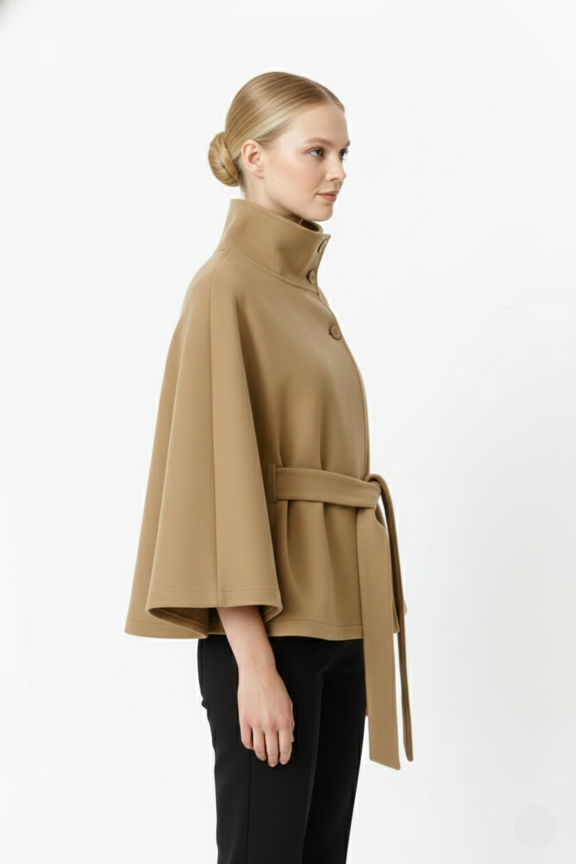 Belted Wool Coat With High-Collar