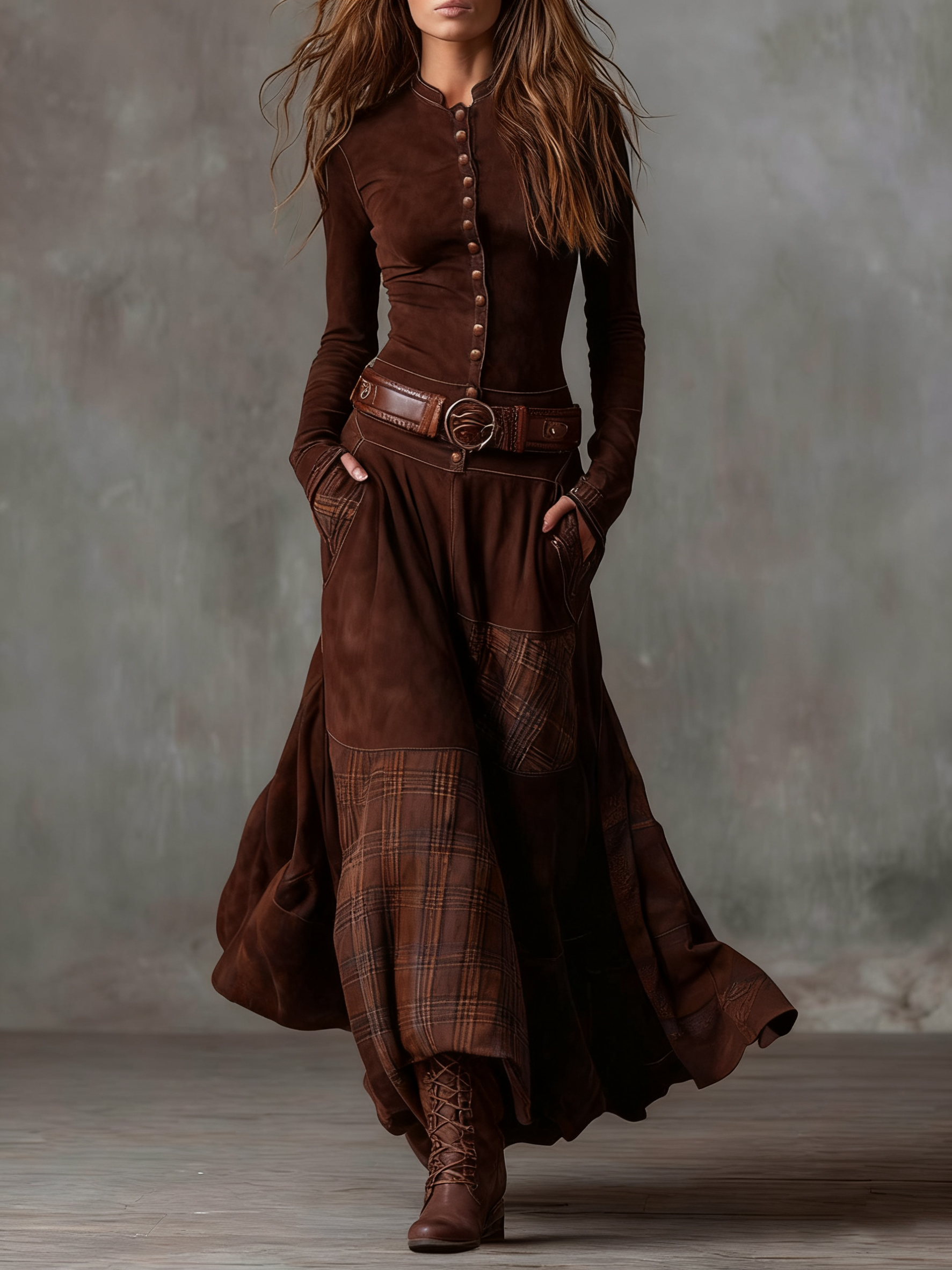 Dress Belted Waist Collared Midi