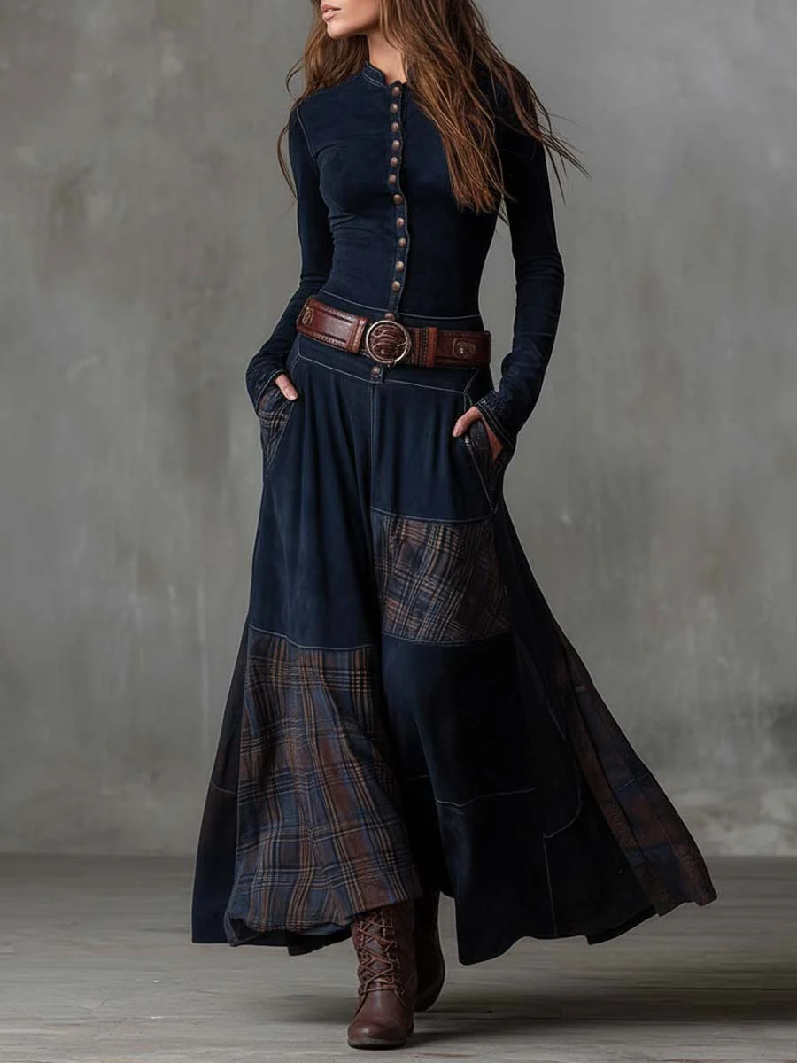 Dress Belted Waist Collared Midi