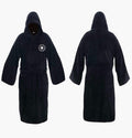 Black hooded bathrobe with tie belt