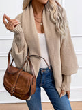 Elegant long sleeve soft knit cardigan in khaki, front view