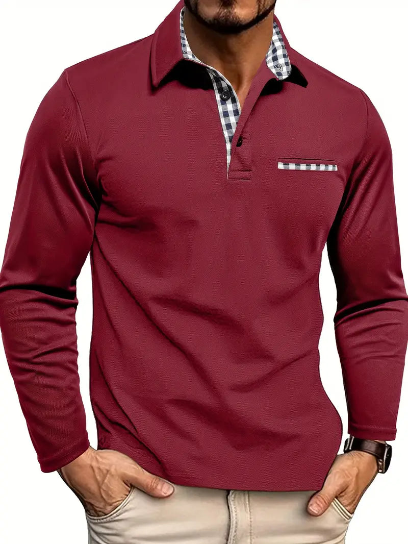 Polo Shirt Long Sleeve Ribbed Collar