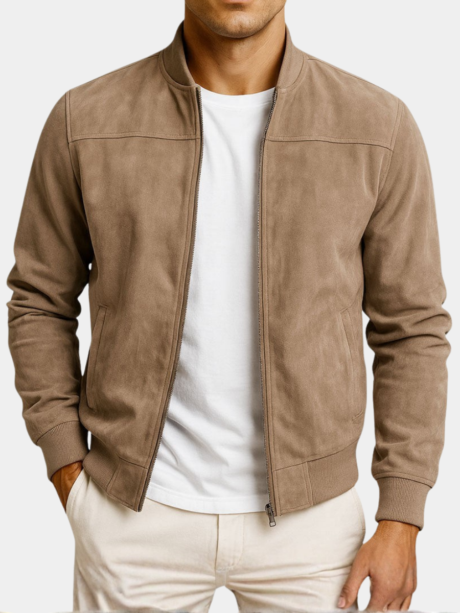 Suede-look structured jacket in brown, front view