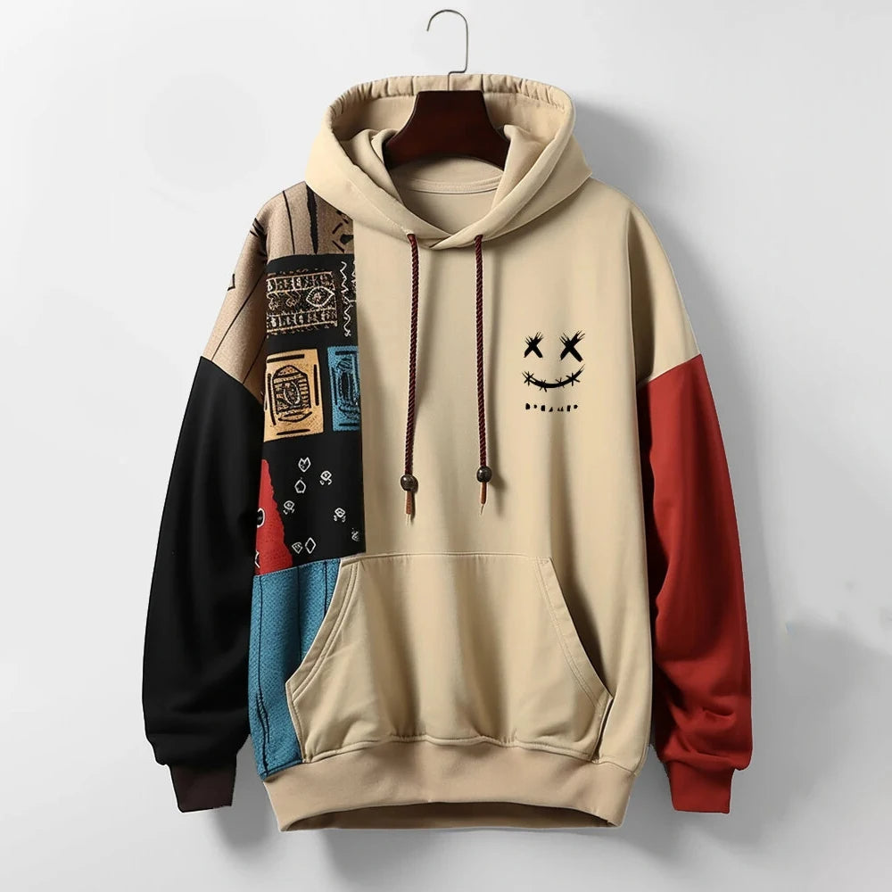 Contrast Panel Hoodie Drawstring Ribbed Trims