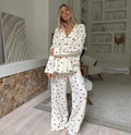 Heart print pyjama set with wide-leg trousers, front view