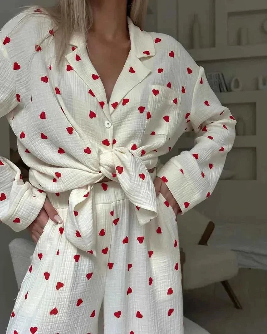 Pyjama Set Heart Print Wide Leg