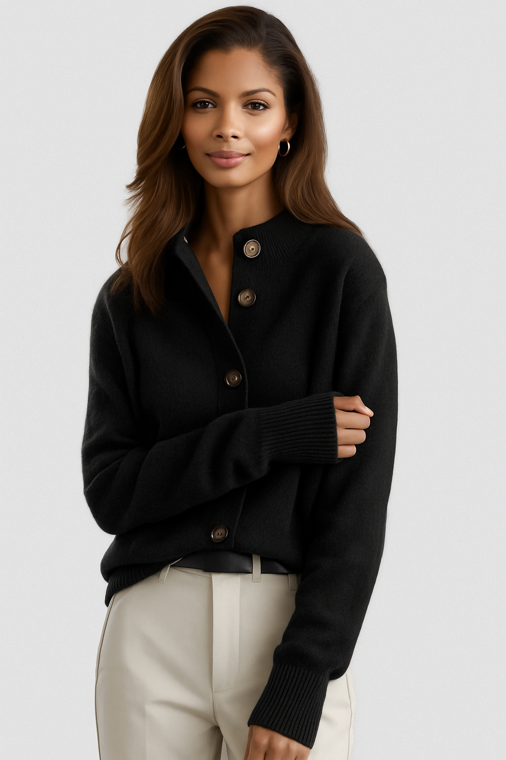 Button Cardigan Collared Soft Knit Relaxed
