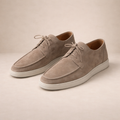 Suede-look lace-up loafers with closed toe in beige, side view