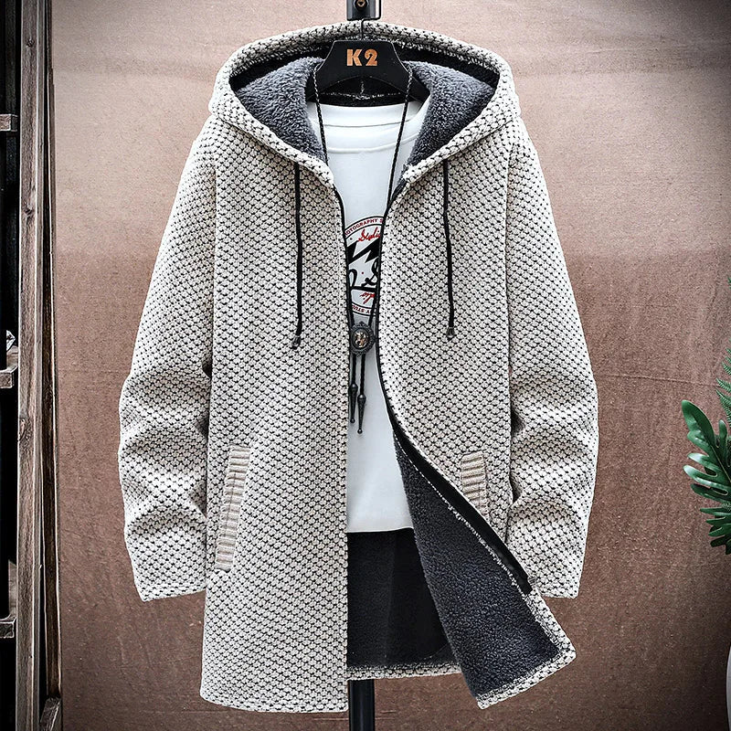 Wool blend fleece lined jacket in grey, front view