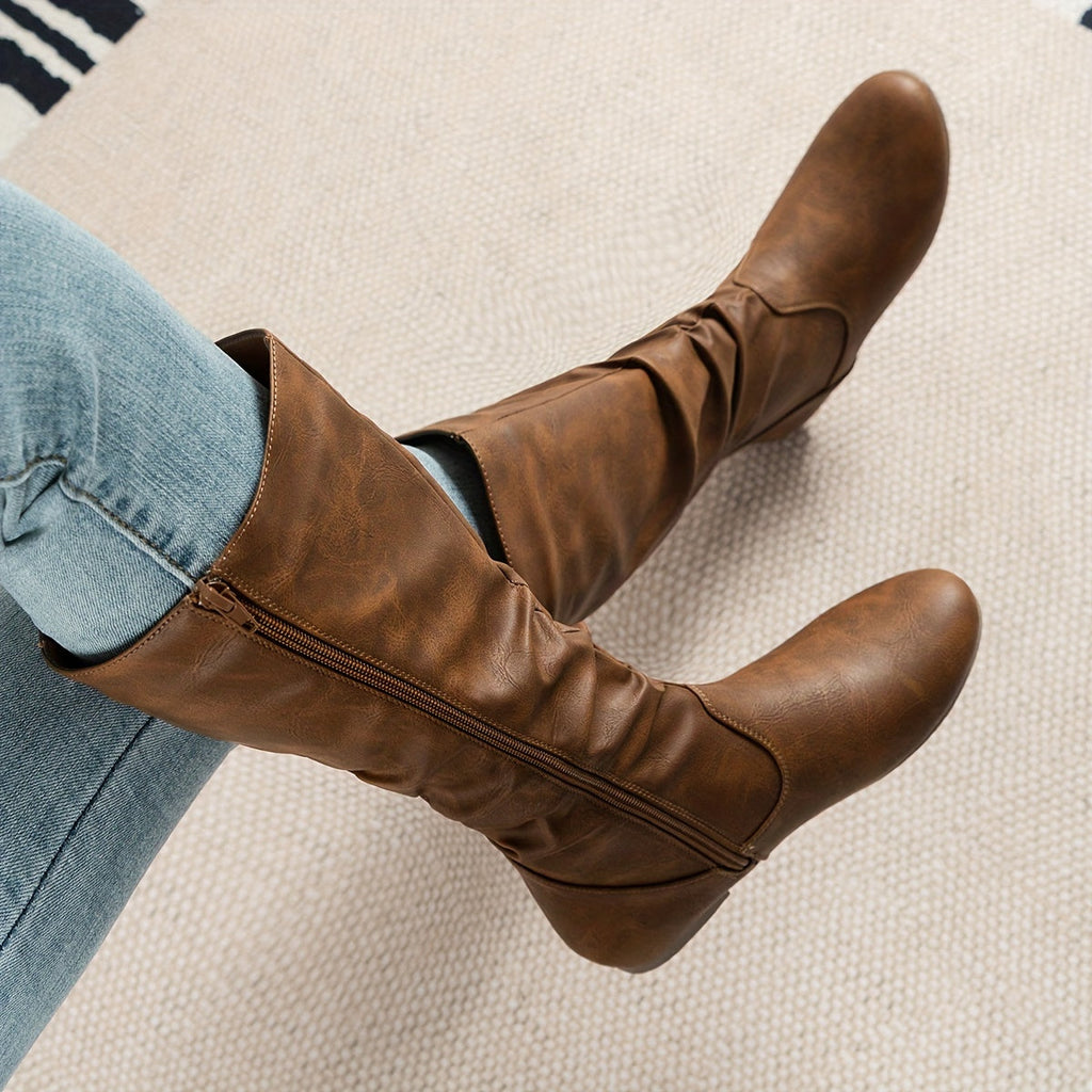 Knee-High Boots Flat Heel Side Zip