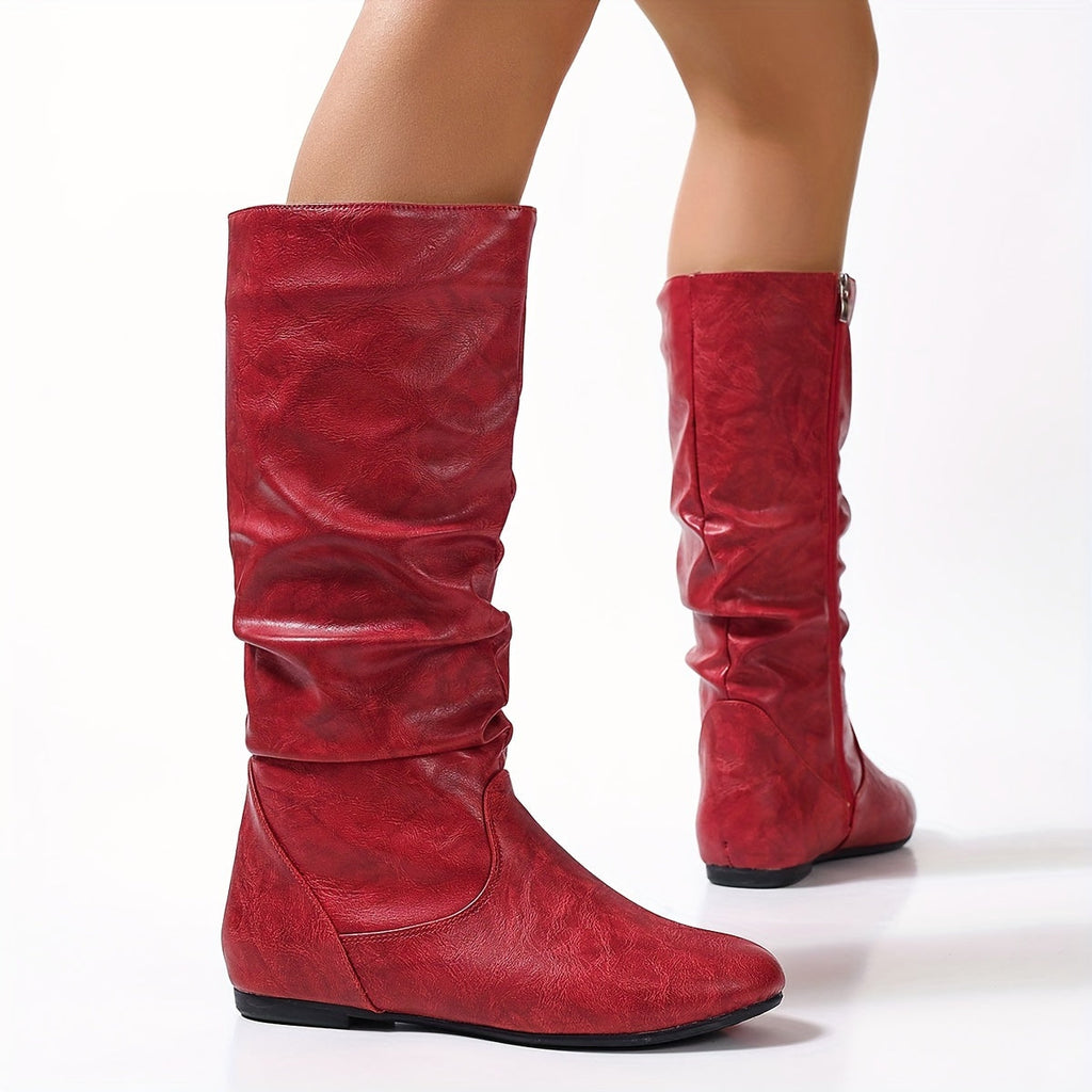 Knee-High Boots Flat Heel Side Zip