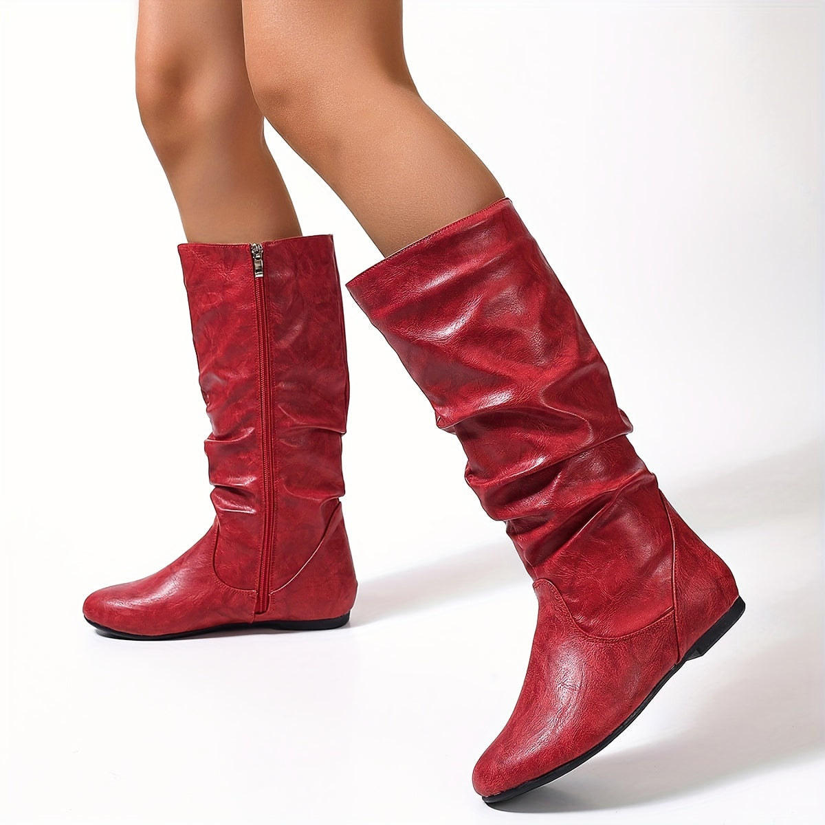 Knee-High Boots Flat Heel Side Zip