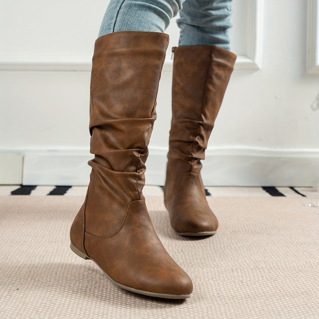 Knee-High Boots Flat Heel Side Zip