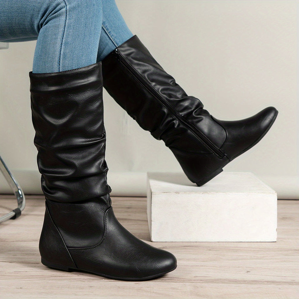 Knee-High Boots Flat Heel Side Zip