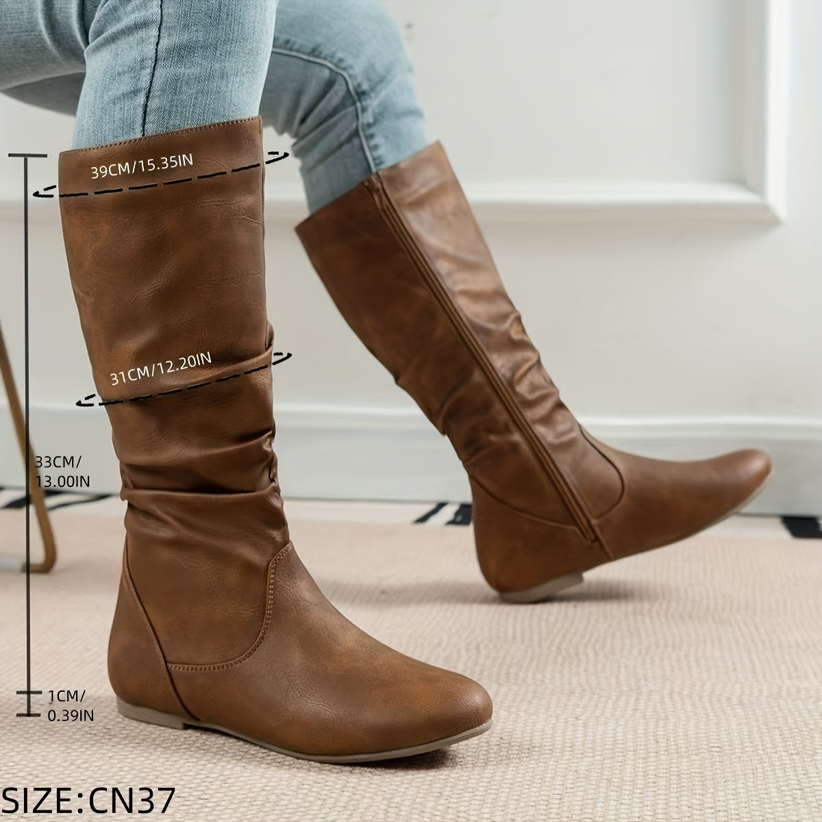 Knee-High Boots Flat Heel Side Zip