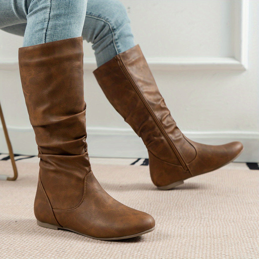 Knee-High Boots Flat Heel Side Zip
