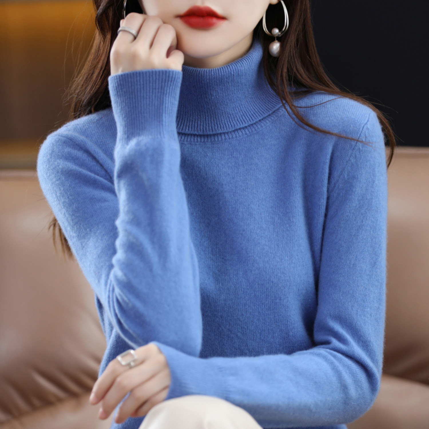 Turtleneck Sweater Soft Knit Roll-Neck