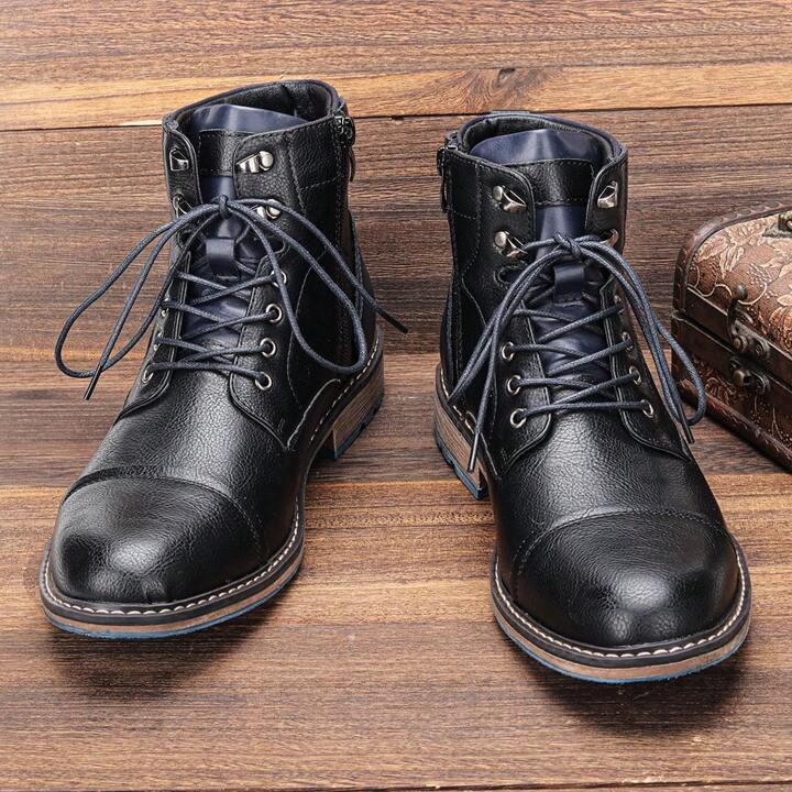 Padded Lace Up Boots with Side Zip