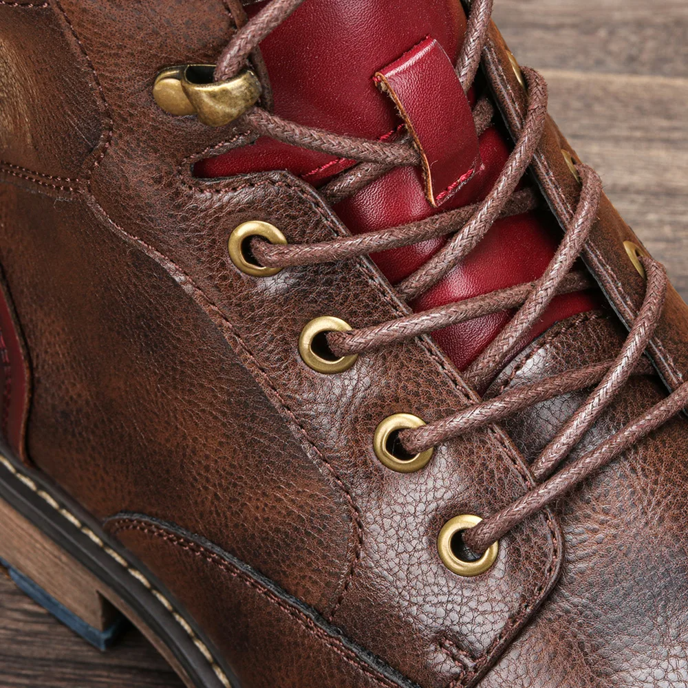 Boots Leather Lace Up Side Zip Padded