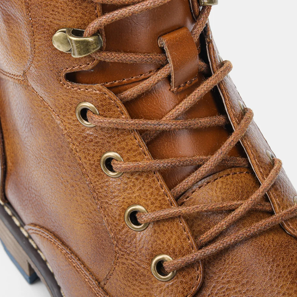Boots Leather Lace Up Side Zip Padded