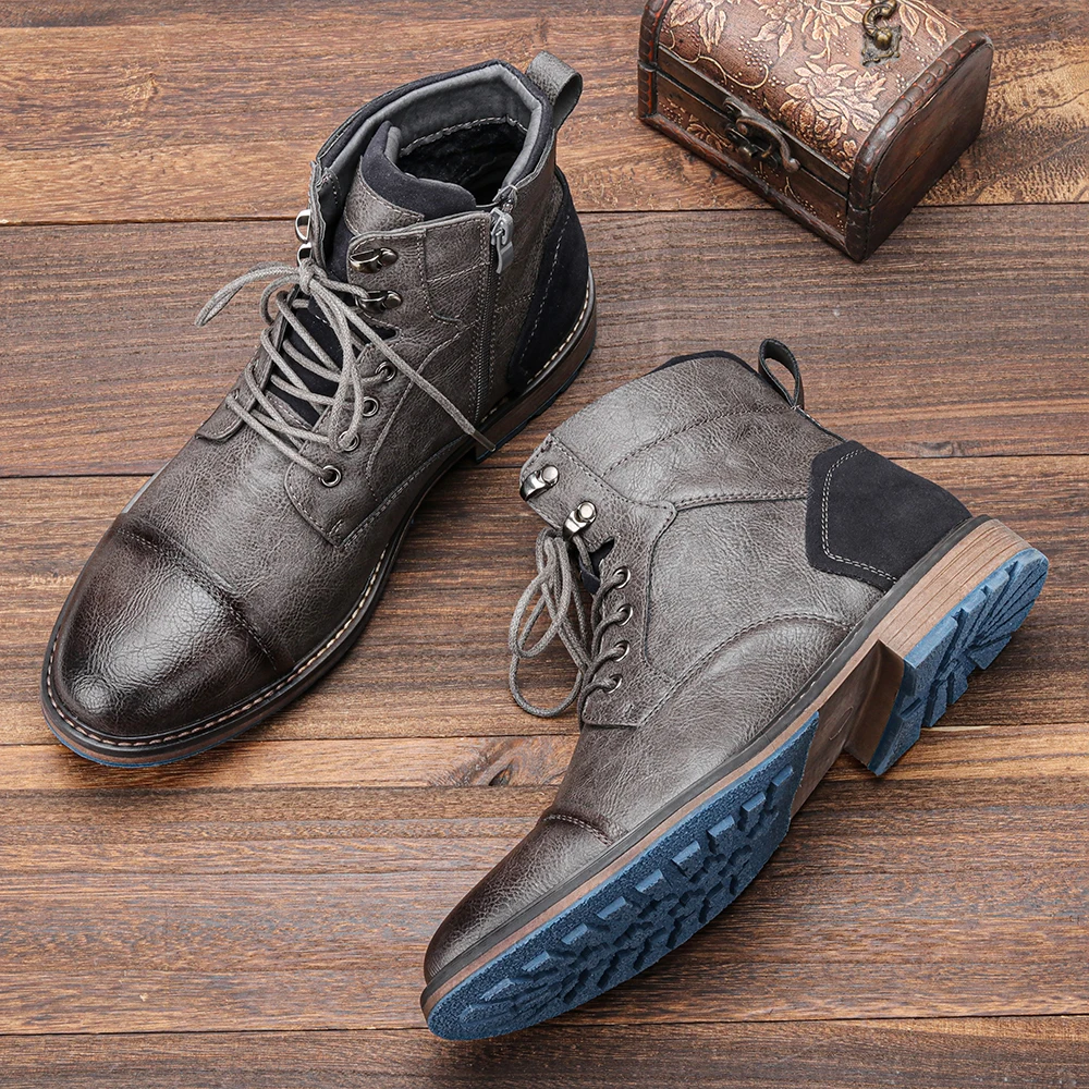 Padded Lace Up Boots with Side Zip