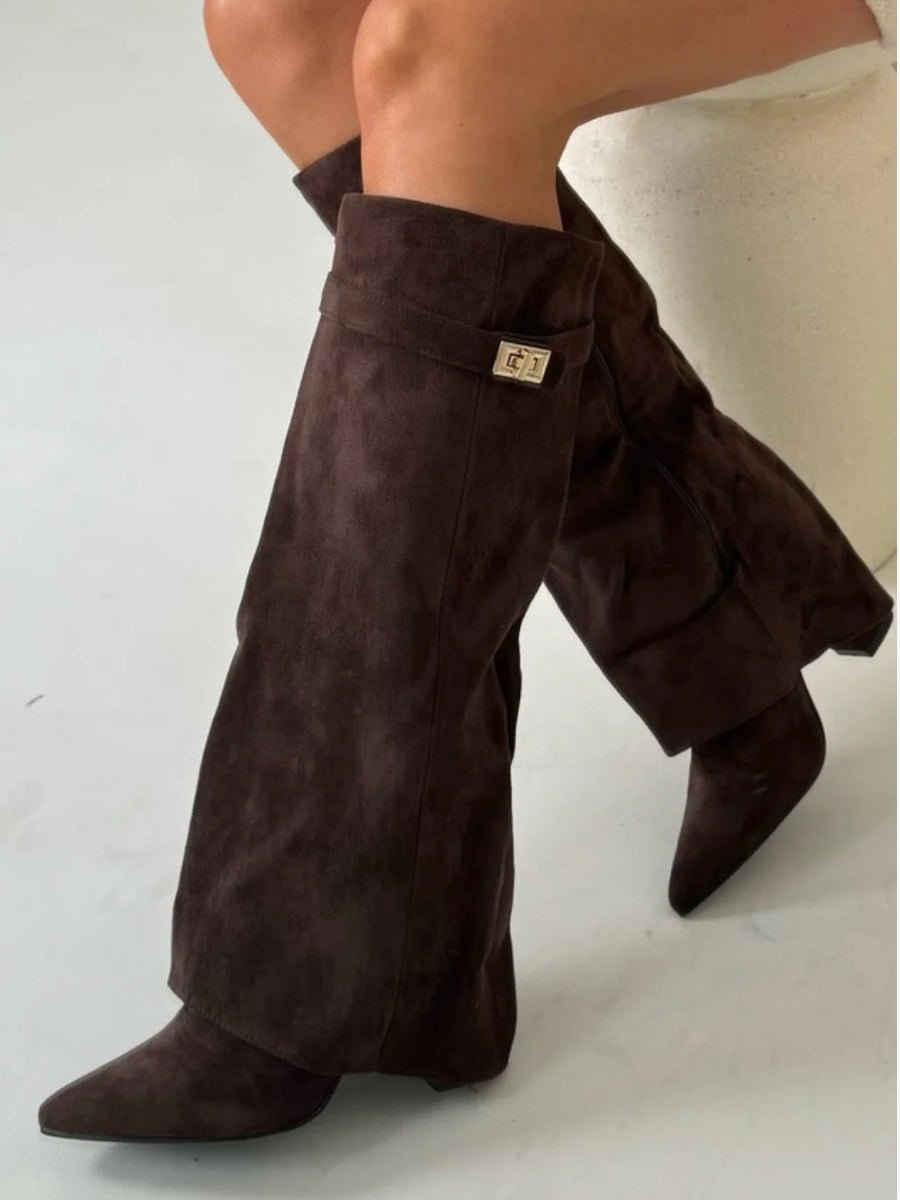 Ankle Boots Suede-Look Gold Hardware Detail