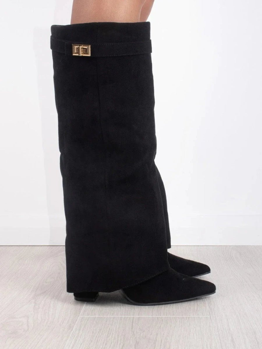 Ankle Boots Suede-Look Gold Hardware Detail