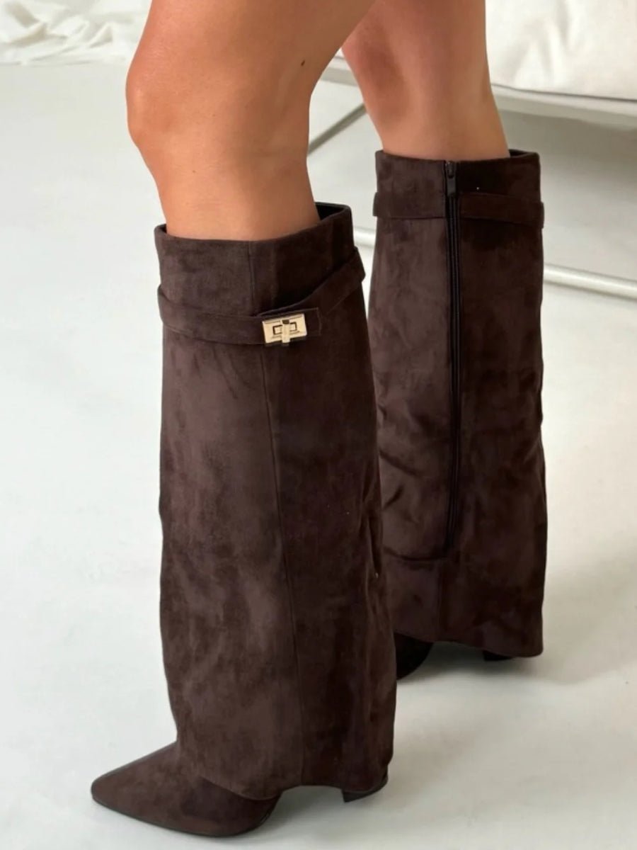 Ankle Boots Suede-Look Gold Hardware Detail