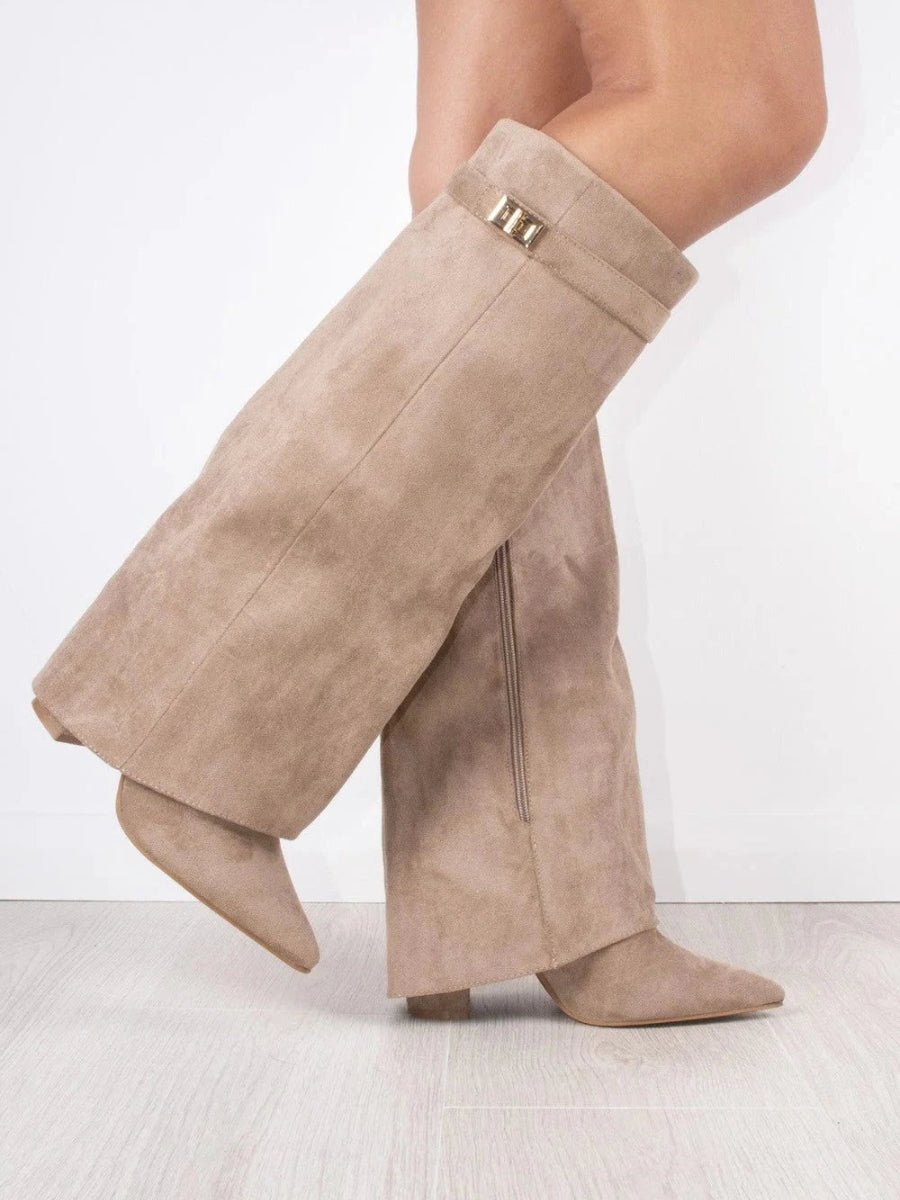 Ankle Boots Suede-Look Gold Hardware Detail