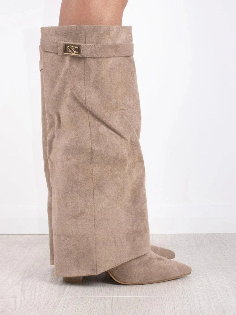 Ankle Boots Suede-Look Gold Hardware Detail