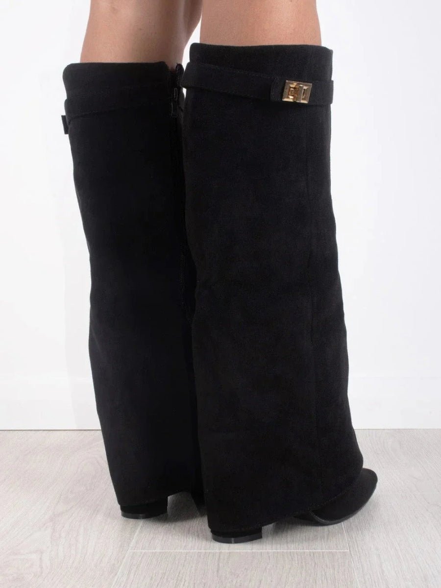 Ankle Boots Suede-Look Gold Hardware Detail