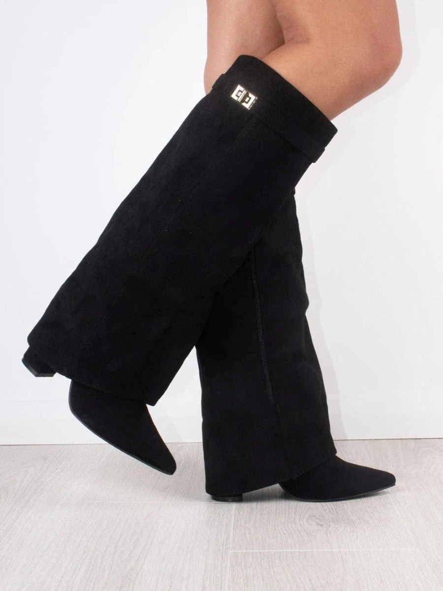 Ankle Boots Suede-Look Gold Hardware Detail