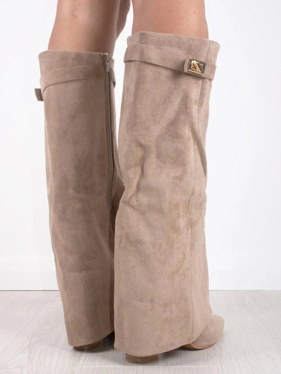 Ankle Boots Suede-Look Gold Hardware Detail
