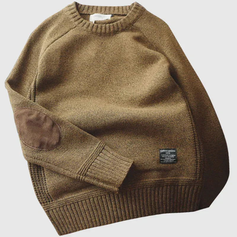 Crew-Neck Sweater Elbow-Patch Knit