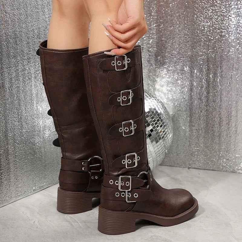 Biker Boots Buckle Detail Chunky Sole