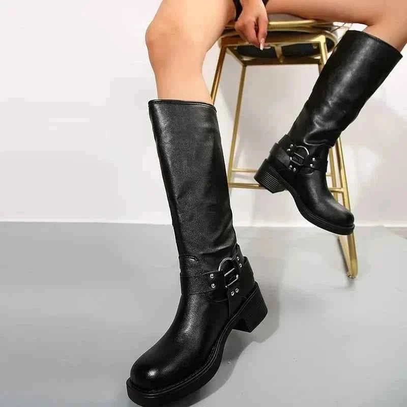 Biker Boots Buckle Detail Chunky Sole
