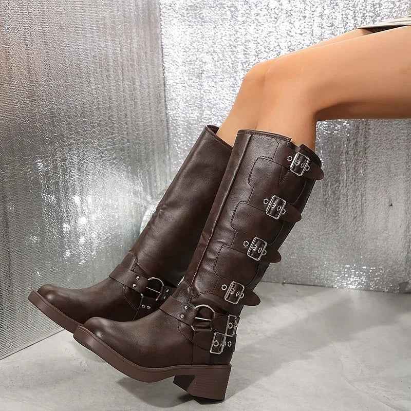 Biker Boots Buckle Detail Chunky Sole