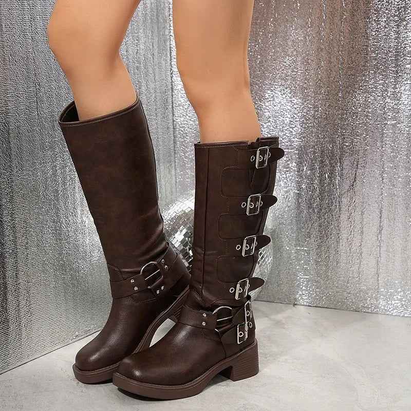 Biker Boots Buckle Detail Chunky Sole