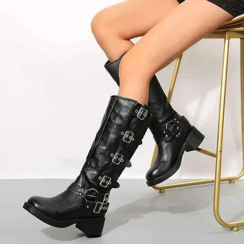 Biker Boots Buckle Detail Chunky Sole