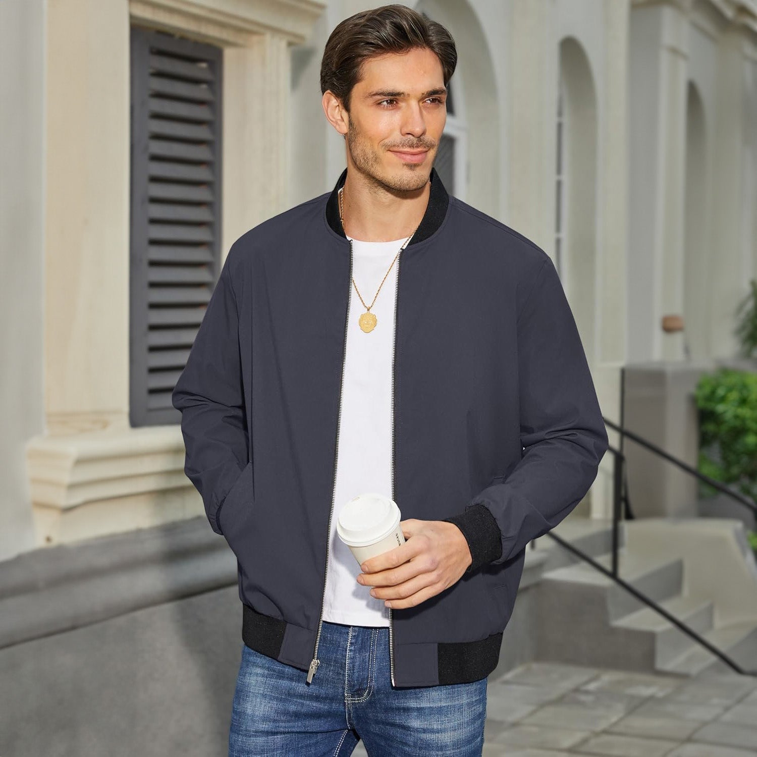 Bomber Jacket Lightweight Zip Windbreaker