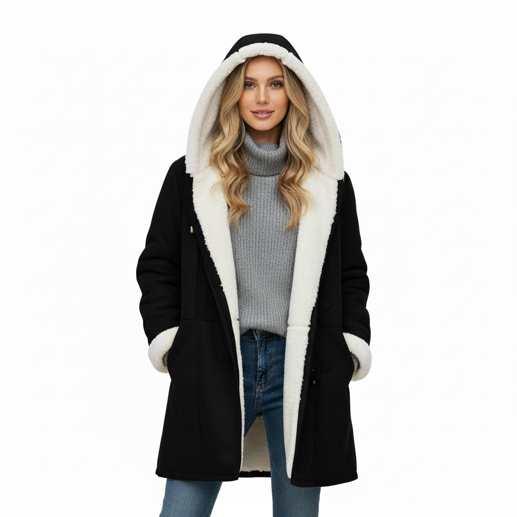 Hooded Coat Toggle Closure Plush Lining