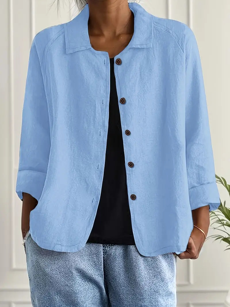 Lightweight casual button-front jacket, shown as a relaxed warm-weather layer