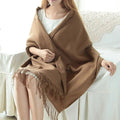 Oversized soft-knit winter scarf in brown, draped