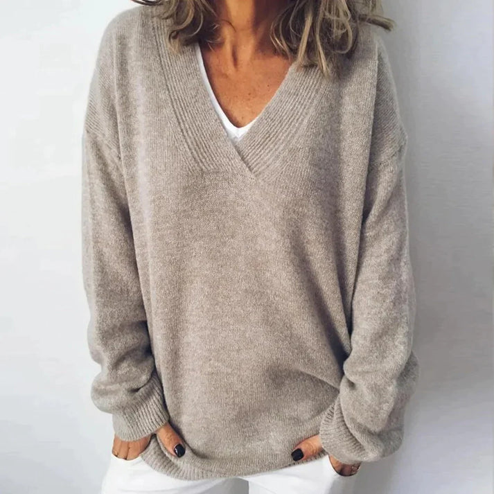 Soft knit V neck jumper, front view