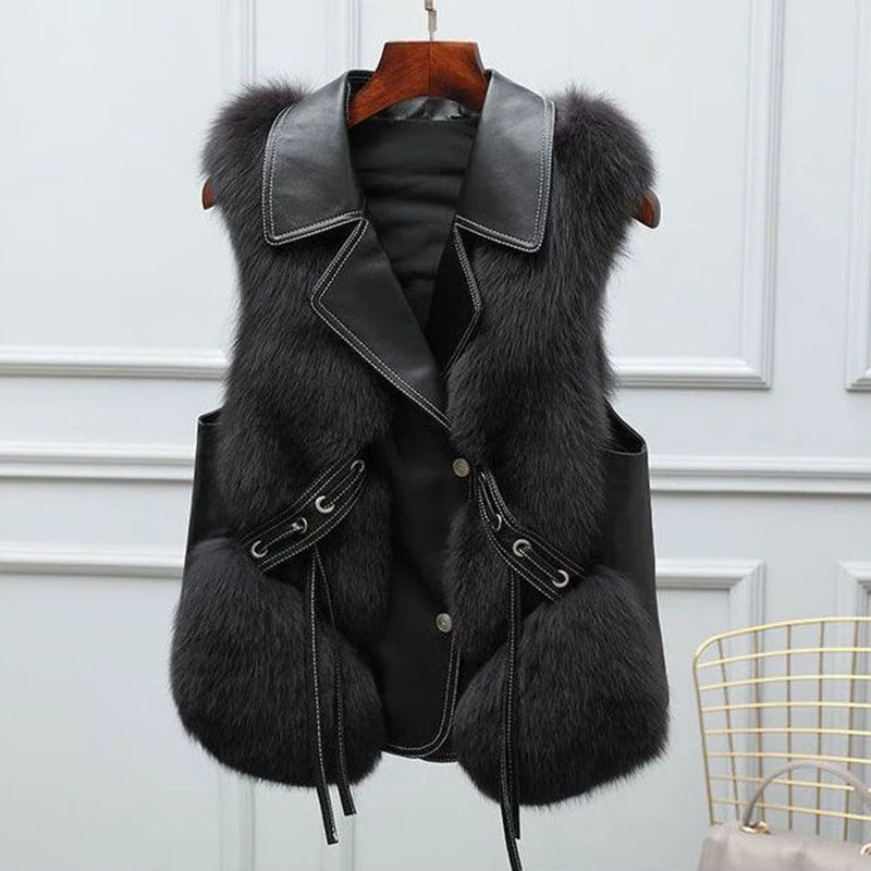 Gilet Faux Fur Adjustable Waist Ties