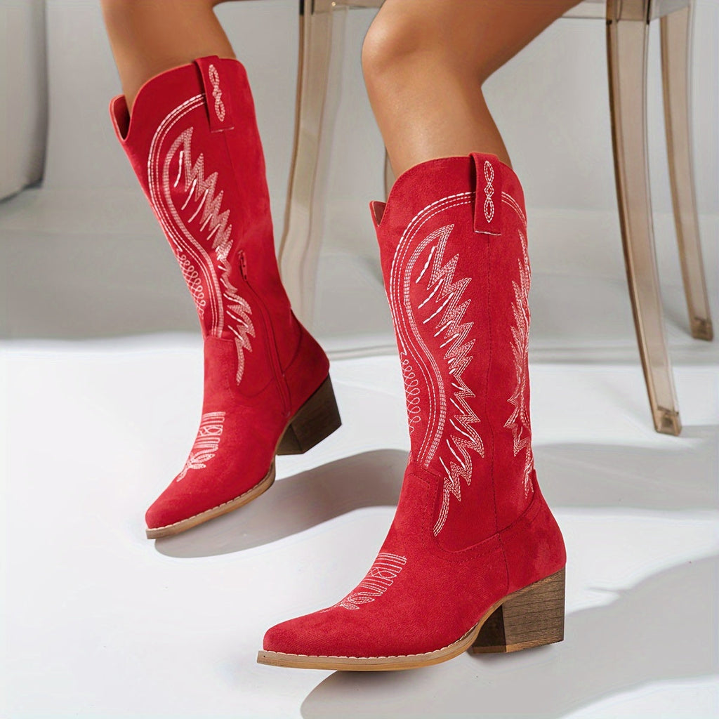 Western Cowboy Boots With Block-Heel