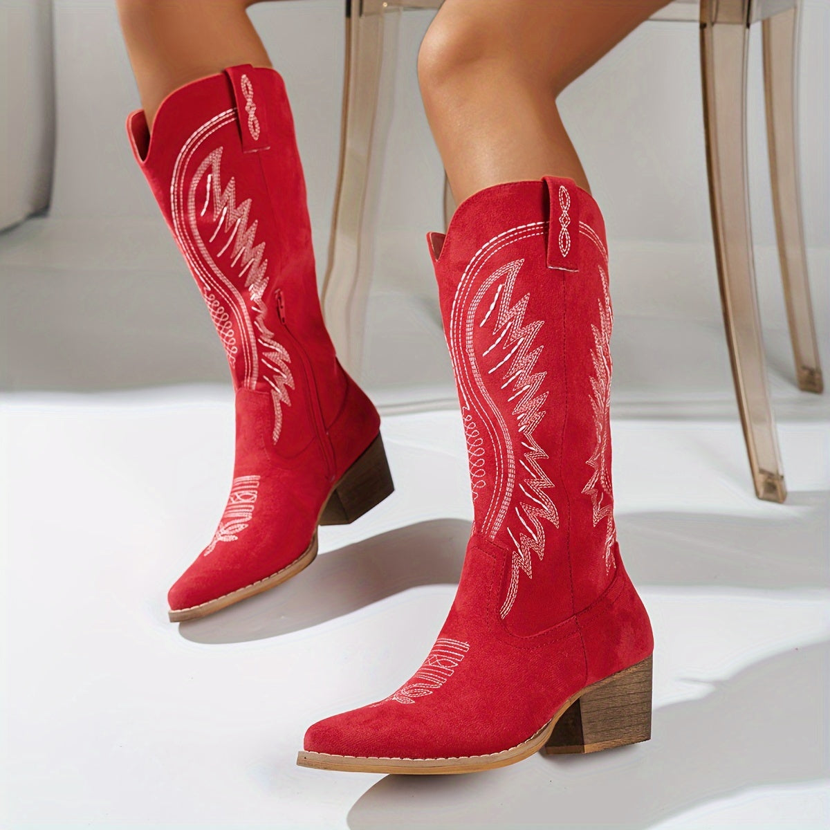Western Cowboy Boots With Block-Heel