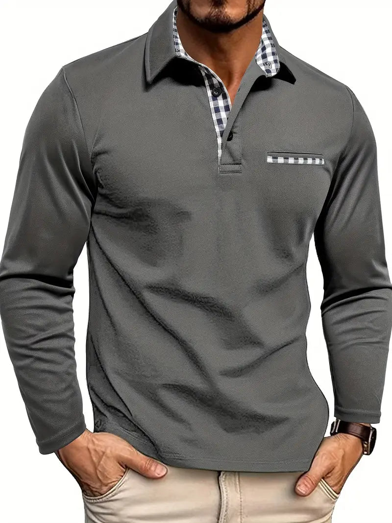 Polo Shirt Long Sleeve Ribbed Collar